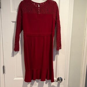 Red Lace Sleeve Midi Dress